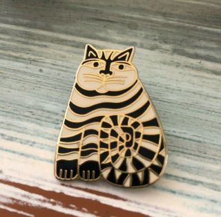 Vtg Laurel Burch " Shambala " Black White Enamel Gold Cat Pendant Brooch Pin