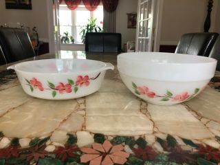 Vintage Anchor Hocking Fire King Peach Blossom Mixing And Casserole Bowls