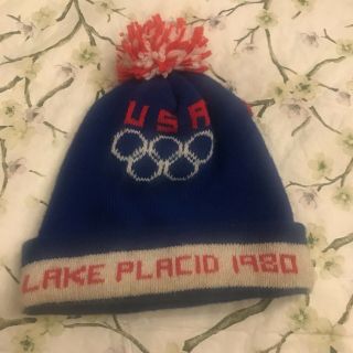 Vintage 1980 Usa Winter Olympics Lake Placid Red White Blue Ski Cap Hat S