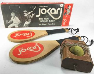 Vintage Jokari Champ Model Wooden Racquet Paddle Sport Game Set W/ Ball