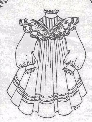 23 - 24 " Antique Jumeau/bru French/german Child Doll Ruffled Yoke Dress Pattern