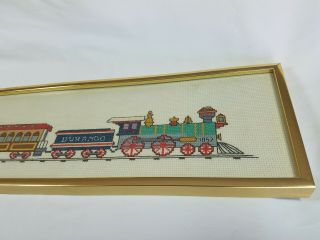 Vintage Needlepoint Cross Stitch Framed Wall Art Train Kids Room Nursery Durango 2