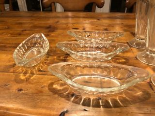 Set Of 4 Vintage Banana Split Boats Dishes Clear Heavy Glass Old Fashion Style