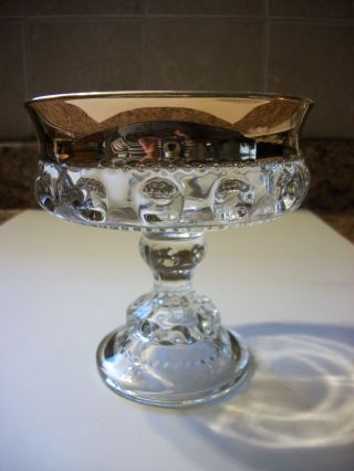 Vintage Glass Pedestal Kings Crown Gold & Clear Pedestal Candy Dish