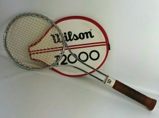 Wilson T2000 Vintage Steel Tennis Racquet,  4 3/8 " Org.  Grip With Cover