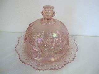 Vintage Pink Carnival Imperial Glass Dome Butter Cheese Dish Opalescent Rose