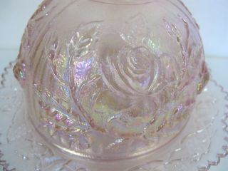 VINTAGE PINK CARNIVAL IMPERIAL GLASS DOME BUTTER CHEESE DISH OPALESCENT ROSE 2