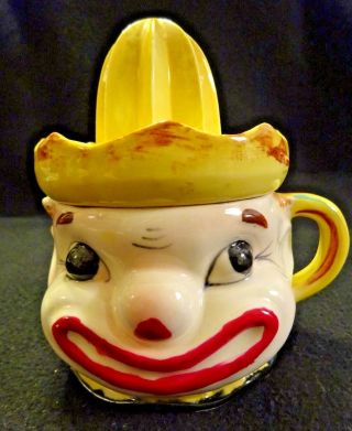Vintage Anthropomorphic Figural Clown Ceramic Reamer Juicer Hand Painted