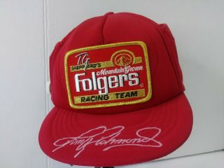 Vintage Tim Richmond Signed Racing Cap Hat Radio Folgers Red Winston Cup As - Is
