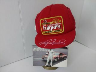 Vintage Tim Richmond Signed Racing Cap Hat Radio Folgers Red Winston Cup AS - IS 3