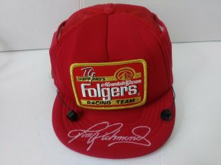 Vintage Tim Richmond Signed Racing Cap Hat Radio Folgers Red Winston Cup AS - IS 5