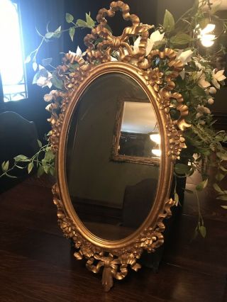 Vintag Ornate Large Burwood Plastic Gold Floral Scrolls Oval Wall Mirror