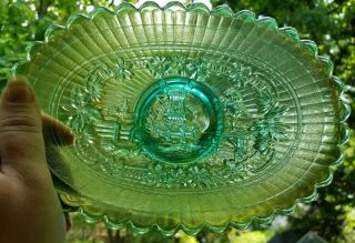 Vintage Imperial Carnival Green/blue Glass Windmill 8 1/2 " Oval Bowl/dish