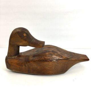 Vintage Wood Carved Duck Decoy With Glass Eyes Made In Canada 14 " L X 5.  5 " H X 5 " W