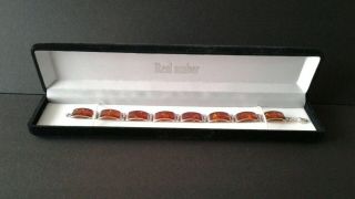 Vintage Art Deco Style Real Baltic Amber Bracelet 925 Sterling Silver Boxed 7 "