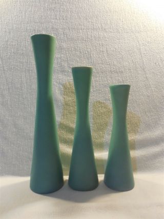 Vintage Van Briggle Art Pottery Ming Blue Bud Vases Set Of 3 (8 " 9 1/4 " 11 1/2 ")