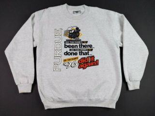 Vtg 90s Lee Mens Purdue Basketball 1996 3 Peat Big Ten Champs Sweatshirt L Gray