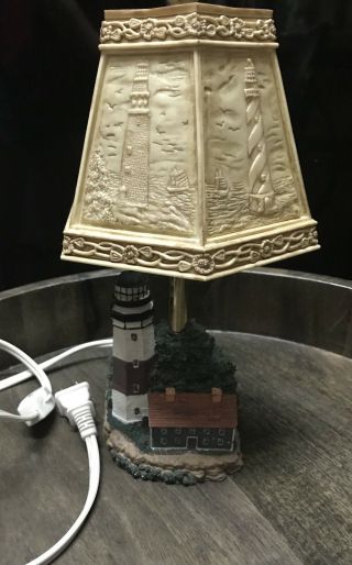Vintage Lighthouse Accent Lamp with Reverse Painted Plastic Lampshade 2