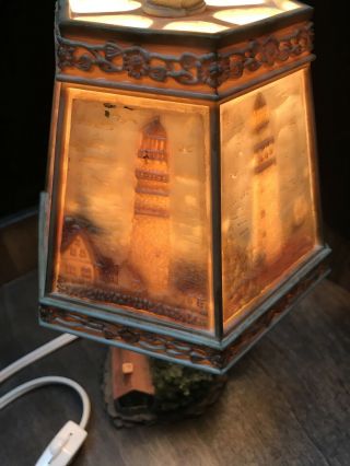 Vintage Lighthouse Accent Lamp with Reverse Painted Plastic Lampshade 3