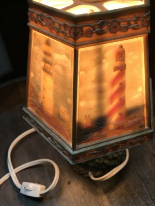Vintage Lighthouse Accent Lamp with Reverse Painted Plastic Lampshade 4