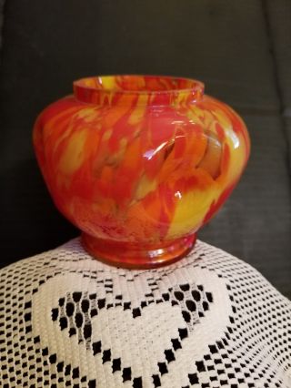 Vintage Orange And Yellow Swirl Art Glass Vase