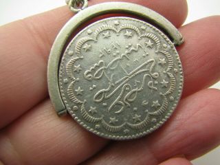 Vintage Turkey.  435 Silver Coin Ottoman Empire Kurus Made Into Keychain Key Ring