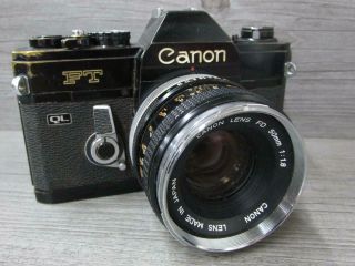 Vintage Black Canon Ft Ql 35mm Slr Film Camera W 50mm F1.  8 Fd Lens