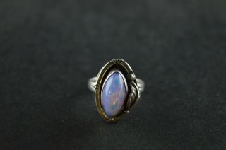 Vintage Sterling Silver Oval Ring W Blue Pink Opal Stone - 4g