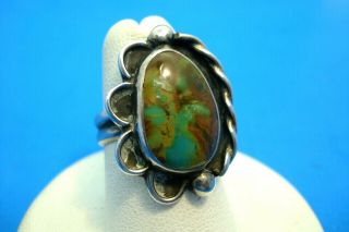 Vintage Old Pawn Sterling Silver Turquoise Ladies Ring - - Size 6