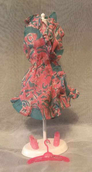 Vintage Barbie Doll Ruffles And Swirls Dress Shoes Hanger 1783 Blue Pink Wrap