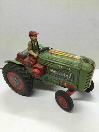 Masudaya Modern Toys Vintage 9 " B/o Farm Tractor Tin Litho Japan