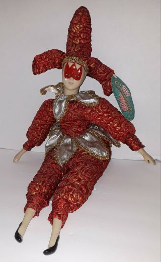 Sugar Loaf Classiques Harlequin Mardi Gras Jester 19 " Doll/tag Guc Red Gold