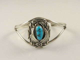 Navajo Vintage Sterling Silver/turquoise Signed Cuff Bracelet - 15g