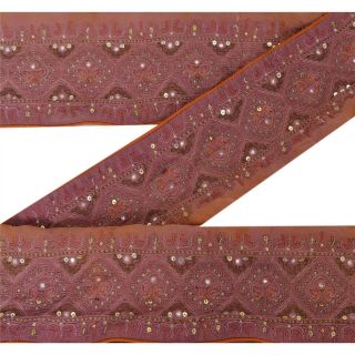 Sanskriti Vintage Decor Sari Border Hand Beaded Craft Trim Sewing Brown Lace