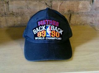 Vintage Detroit Pistons 89 90 Back To Back Champions Black Snapback Hat Cap