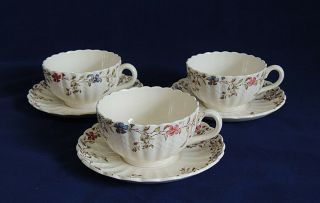 3 Vintage Copeland Spode Wicker Dale Cups & Saucers.  Old Mark