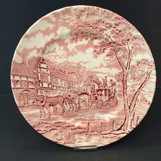 Royal Wessex Red Swirl Dinner Plate 10” Horse And Carriage Made In England Vtg