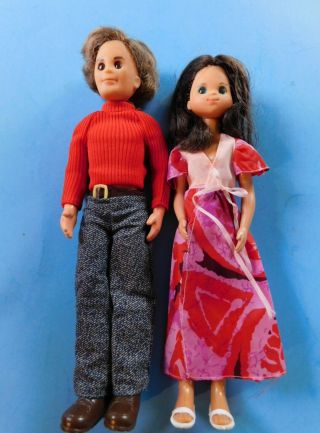 Vintage 1973 Set Of 2 Sunshine Family Steve & Brunette Stephenie Dressed Dolls