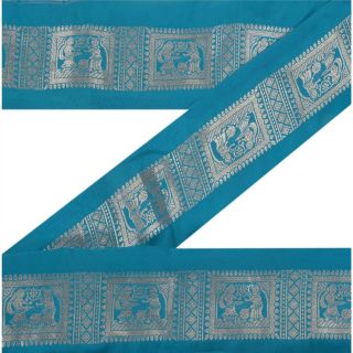 Sanskriti Vintage Decor Trim Sari Border Woven Brocade Craft Sewing Blue Lace