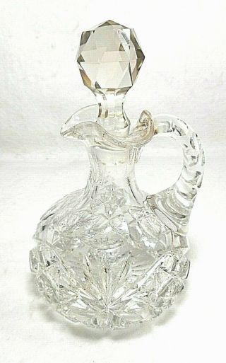 Vintage American Brilliant Period Cut Crystal Cruet Bottle With Stopper
