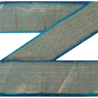 Sanskriti Vintage Blue Sari Border Woven Brocade Decor Craft Trim Sewing Lace