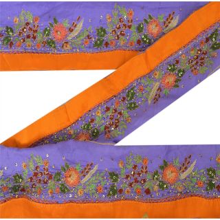 Sanskriti Vintage Decor Sari Border Hand Beaded Trim Sewing Purple Craft Lace