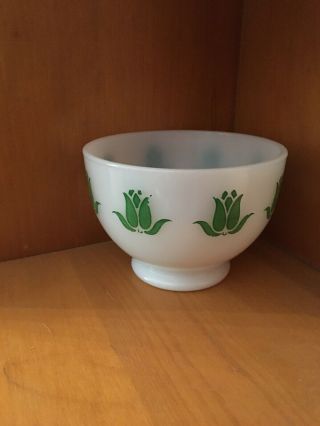 Vintage Fire King Footed Green Tulips Bowl Sealtest Cottage Cheese 7