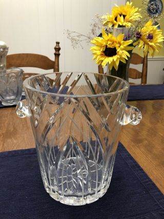 Vintage Mid Century Modern Heavy Crystal Champagne Ice Bucket With Handles