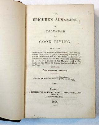 Epicure ' s Almanack 1815 1st ed Guide to Taverns Inns etc in London Ralph Rylance 2