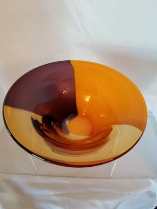 Vintage Art Glass Console Bowl - Murano ? - Orange,  Purple - Heavy Thick - 8.  5 "