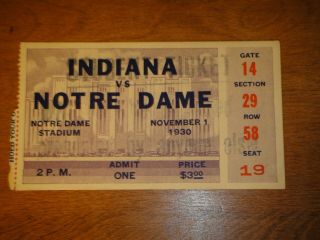 Vintage 1930 Football Student Ticket Stub Indiana/notre Dame Game Nov 1 1930