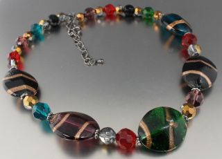 Vintage 70’s Chunky Multi Color Art & Crystal Glass Bead Necklace
