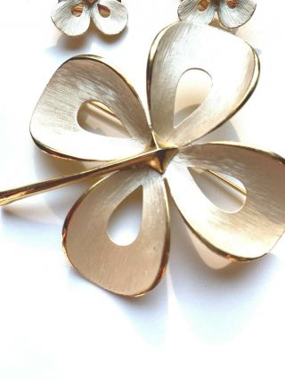 Vintage PARK LANE earring & brooch set 4 - leaf clover peach enamel gold tone 3