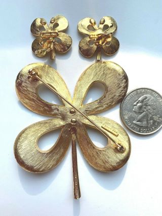 Vintage PARK LANE earring & brooch set 4 - leaf clover peach enamel gold tone 4